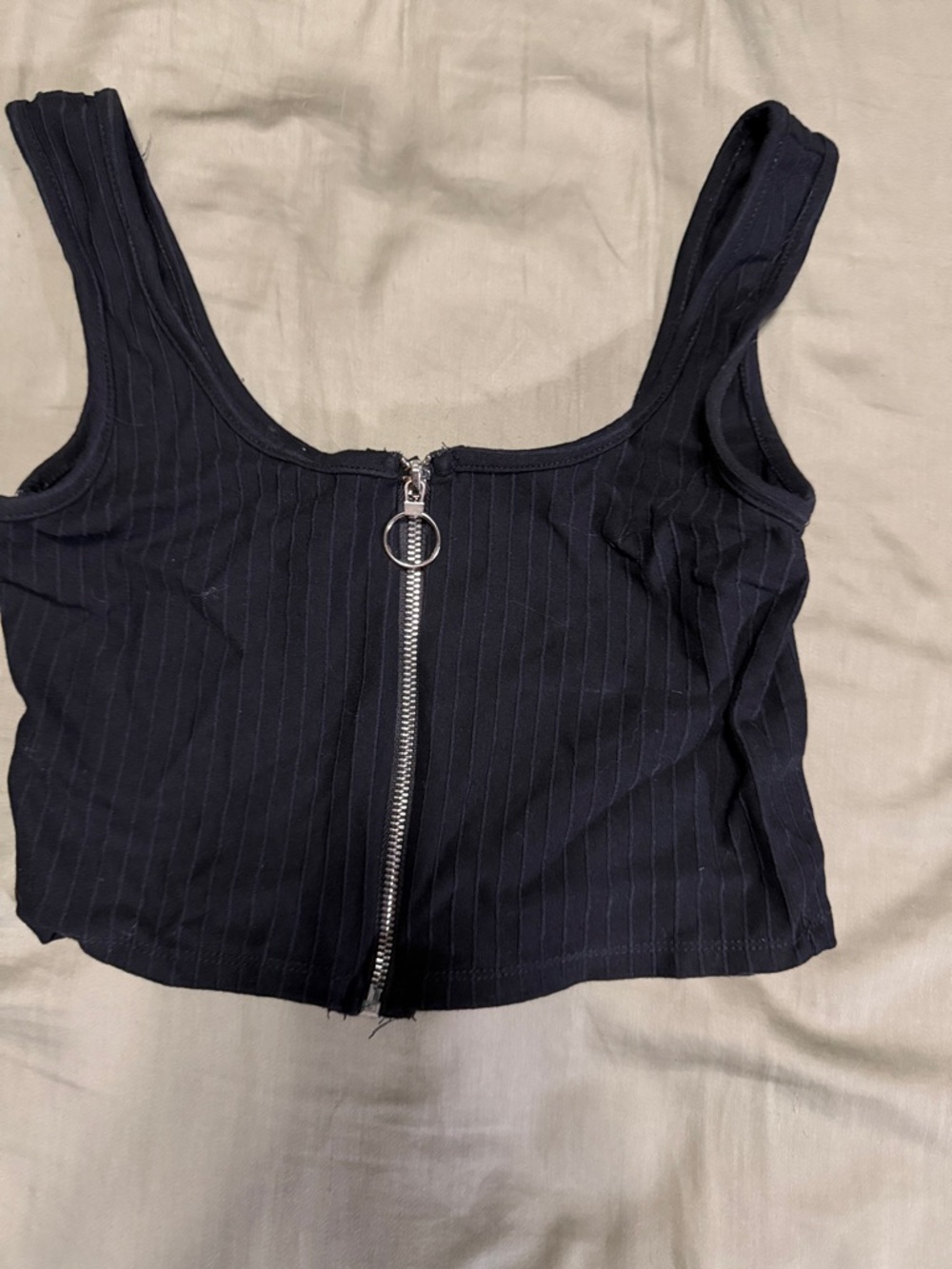 Fashion Nova Black Ribbed Zip Crop Tank